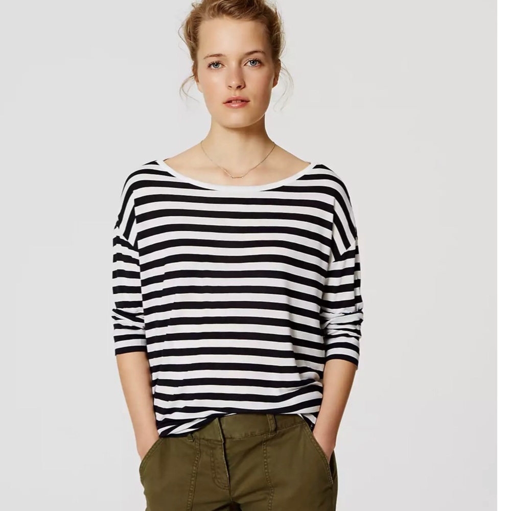 ‼️ LAST CHANCE ‼️Navy & white striped boatneck tee - Picture 1 of 4